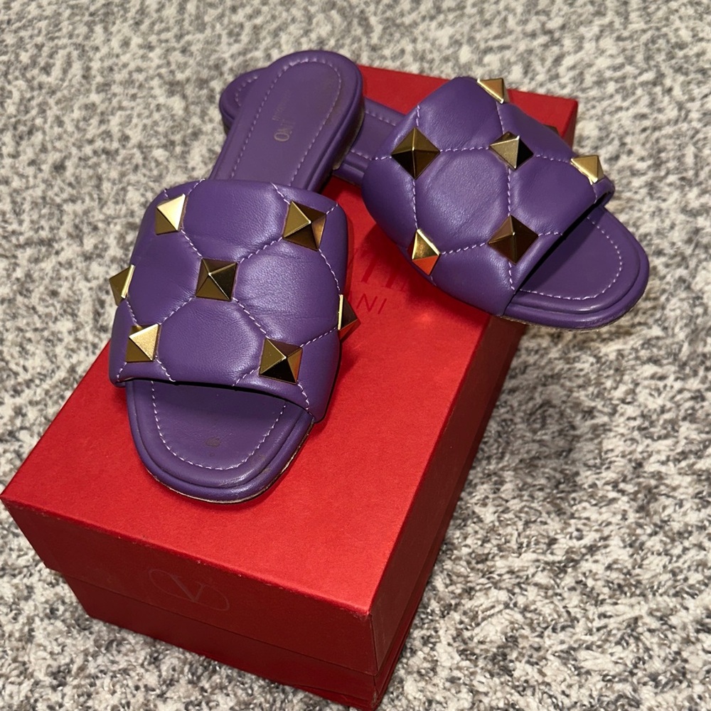 Valentino Luxurious Purple Sandals with Gold Accents